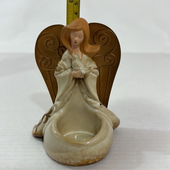 Yankee Candle Porcelain Pottery Angel Metal Wings & Dove TeaLight Candle Holder - Picture 9 of 10